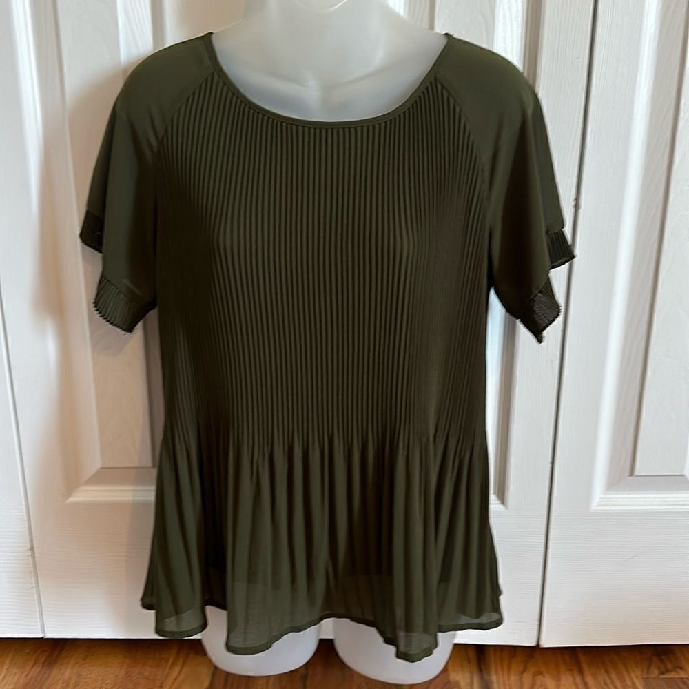 NY Collection Military Hunter Green Shell Top Blouse Shirt Small S